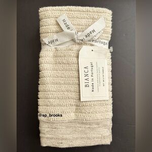 🎁2PC BIANCA Tip Towels -Cotton- Dark Oatmeal with Taupe Wide Ridged Woven Border